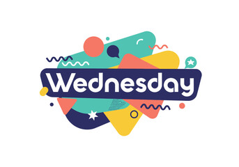 Wednesday Word Art with Colorful Abstract Geometric Shapes and Fun Splatter Elements © Donjuan Studio