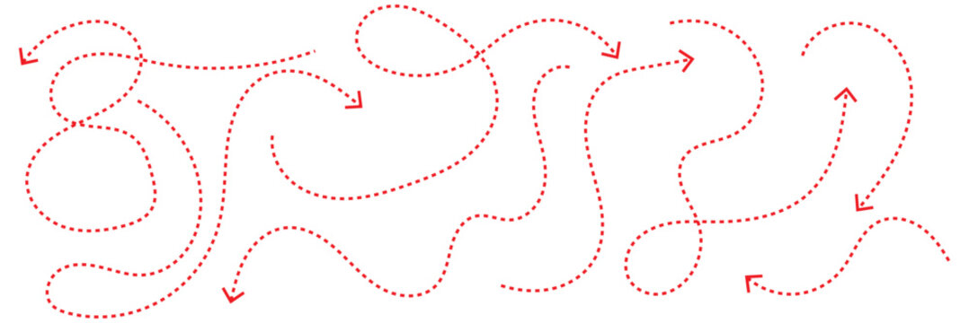 Abstract dotted arrow paths direction . Minimal abstract  of dotted arrows showing movement, direction, and flow, useful for navigation concepts, process visualization, and design backgrounds.