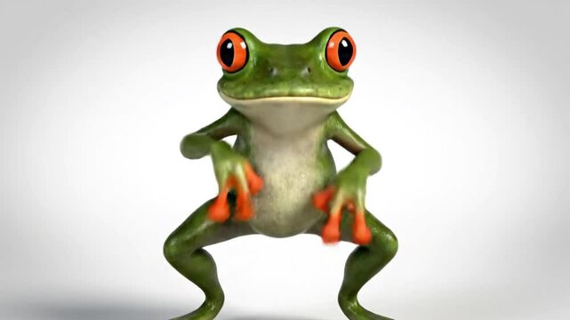 Cheerful Red Eyed Tree Frog Dance 3D Animation Mascot Character