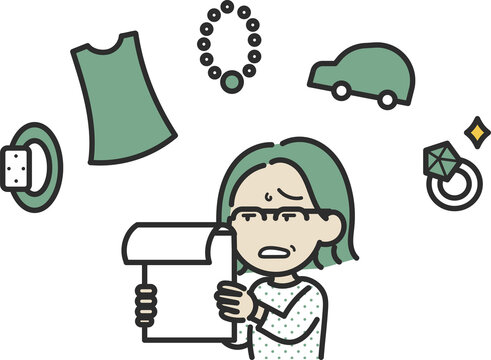 支払いに追われる40代女性のイラスト