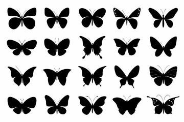 Collection of black butterfly silhouettes arranged in a grid pattern © Bipul