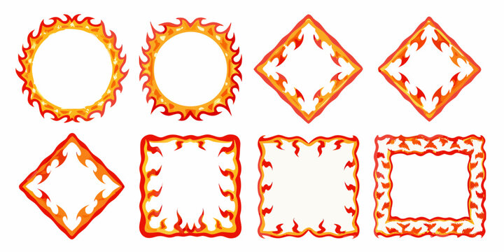 Fiery frames a collection of circular diamond and square shapes ablaze