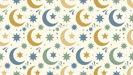 Fototapeta premium Seamless Crescent Moon & Star Pattern Background for Islamic Celebrations & Decor