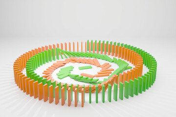Colorful Domino Circle Pattern, Chain Reaction Concept in 3D