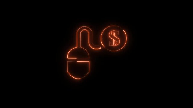 Abstract glowing neon pay per click icon animation with dark background.Futuristic glowing neon pay per click icon with smooth animated.