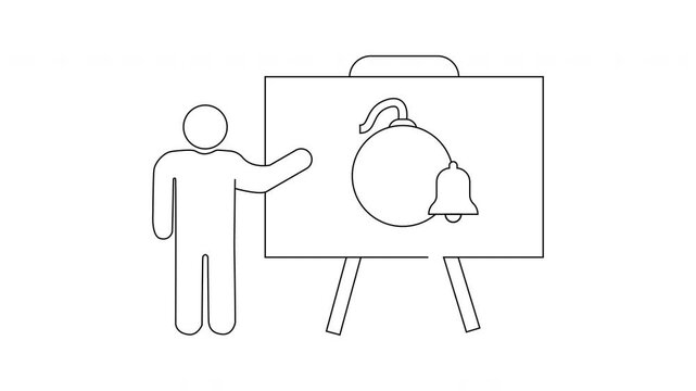 Presentation on Bomb with Bell - Outlined Educational Illustration.