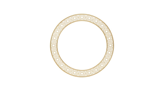 Golden Islamic Geometric Pattern Ring Frame on White Background, Ramadan Decoration Element