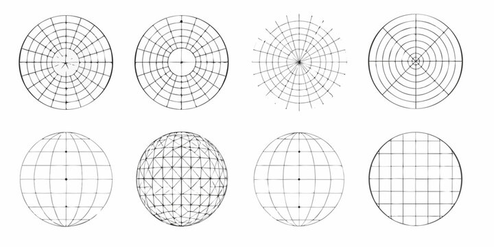 Geometric progression of circular and elliptical shapes with grid lines
