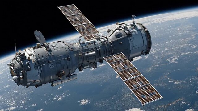 Space Station Orbiting Earth with Solar Panels Deployed.