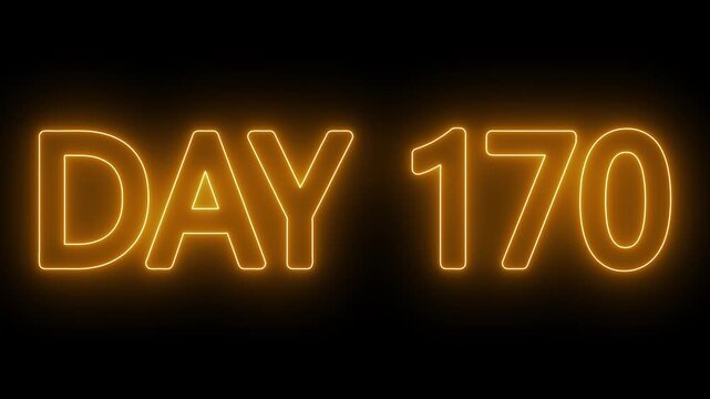 Neon text day 170 animation on black background. flickering neon inscription DAY 170. calendar counter concept