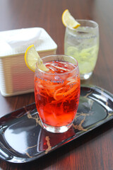 Refreshing Red Ice Drink with Basil Seeds and Shredded Melon