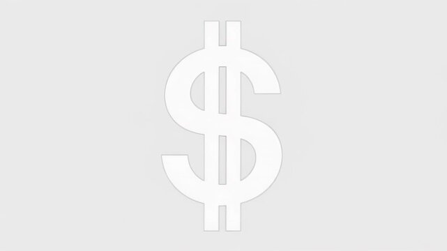White Dollar Sign Icon on Light Gray Background Studio Illustration.