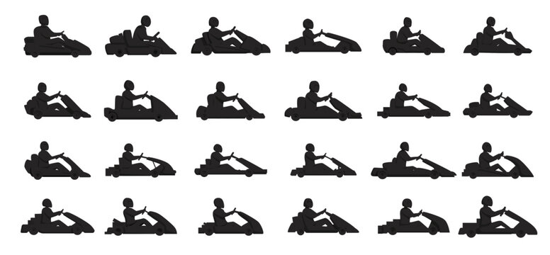 kart racing icons set cartoon vector car road