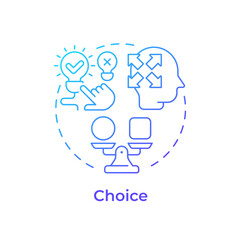 Choice blue gradient concept icon. Critical thinking, decision making. Problem solving. Innovative ideas. Round shape line illustration. Abstract idea. Graphic design. Easy to use in brochure, booklet
