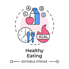 Fototapeta premium Healthy eating multi color concept icon. Diet planning, healthy nutrition. Calorie tracking. Round shape line illustration. Abstract idea. Graphic design. Easy to use in presentation, booklet