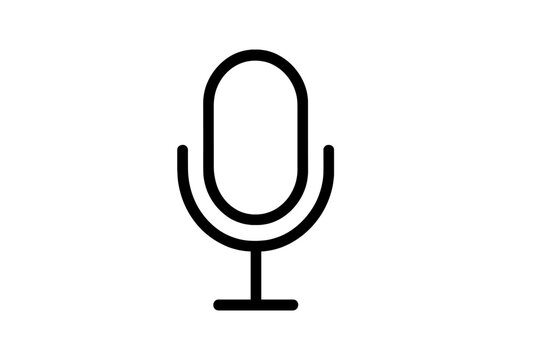 Simple line icon representing a microphone for audio recording and voice command