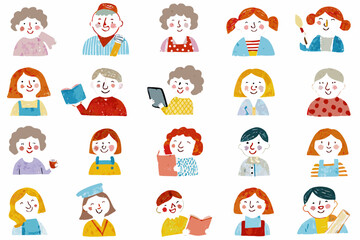 Fototapeta premium Diverse group of illustrated people with varying hairstyles and professions