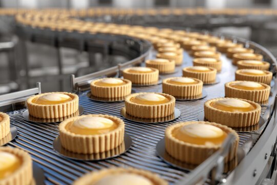 Automated pastry production line in factory
