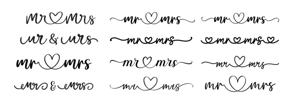 hand lettering mr and mrs wedding bride groom couple love