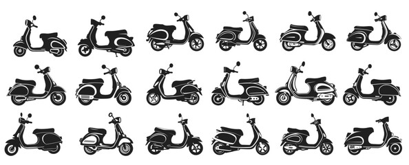scooter silhouette icons set logo black motorcycle vehicle © Exjb