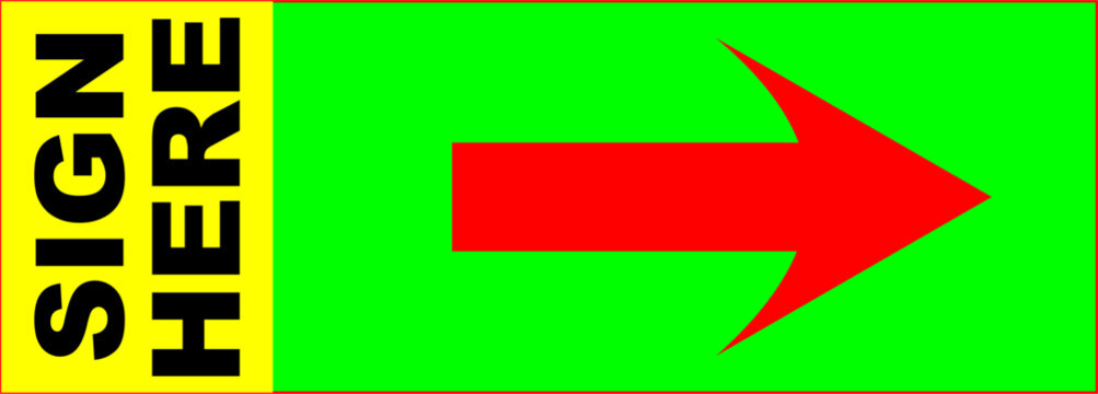 Vector icon sign here for signing contract documents 