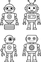 Fototapeta premium Vector illustration of 4 robots in outline design
