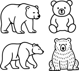 Obraz premium Vector illustration of 4 bears in outline design