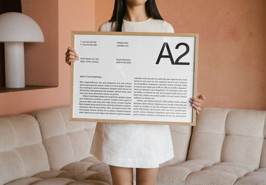Mockup Of Woman Holding Customizable A2 Horizontal Poster