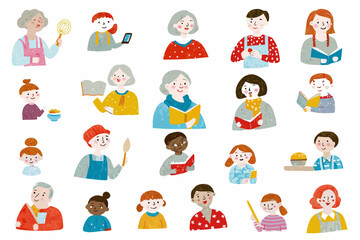 Fototapeta premium Diverse group of illustrated people with various activities and appearances
