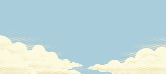 Clouds sky original background illustration in a vintage halftone dots pointillism retro style