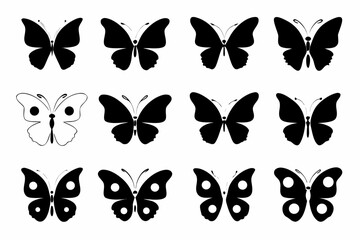 Collection of black and white butterfly silhouettes in a grid pattern © Lolita