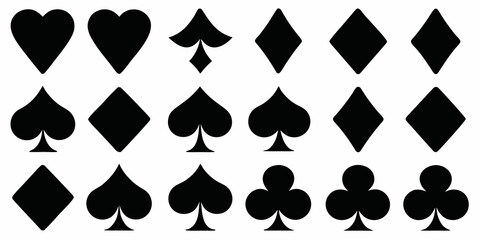 Fototapeta premium Black card suits hearts spades diamonds and clubs arranged in rows