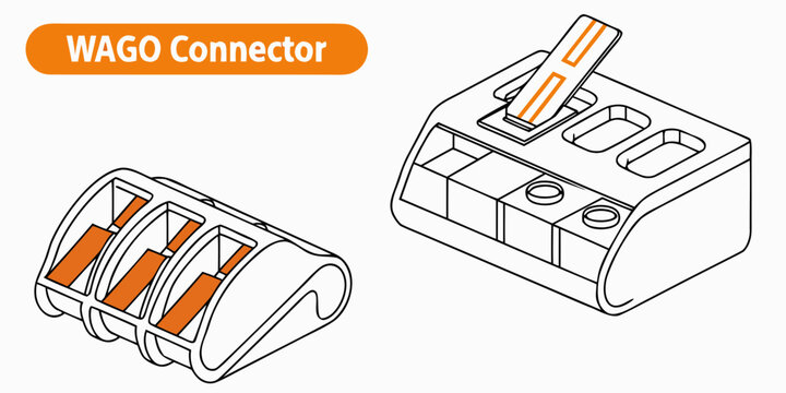 A vector graphic illustration of a WAGO connector, a type of electrical connector.