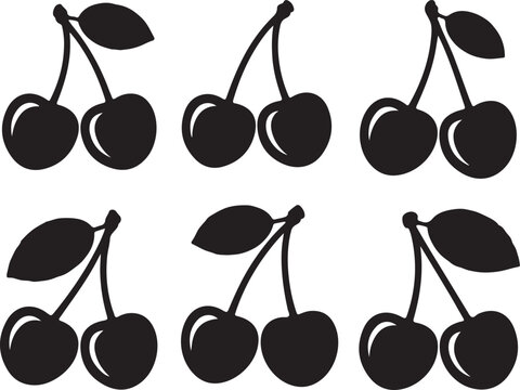 Black cherry silhouette set, fruit icon collection, Simple icon cherry Symbol