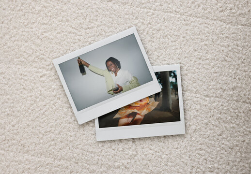 Mockup Of Two Horizontal Customized Instant Photos