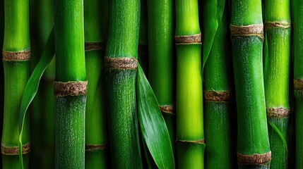 Fototapeta premium Close-up of Vibrant Green Bamboo Stalks in Natural Setting
