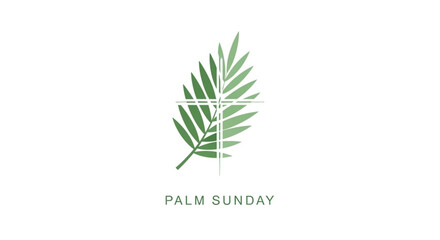 Palm sunday logo with green palm leaf and cross on white background symbolizing faith and spirituality