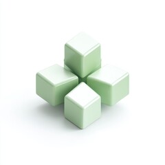 Obraz premium Four Light Green Cubes Arranged in a Square Formation on White Background with Soft Shadows