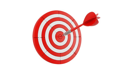 Red dart hitting center of red and white target on black background