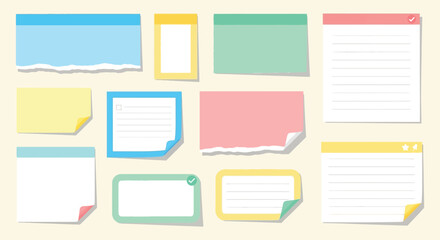 Colorful sticky notes collection with various shapes and sizes ideal for digital projects on transparent background silhouette high quality professional detailed