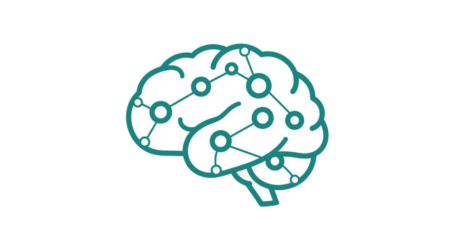 Illustration of a brain with interconnected nodes and lines, representing thought and cognition, Whisk style vector graphic