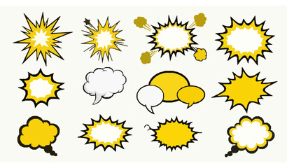 Fototapeta premium Yellow comic explosion and speech bubble vector set