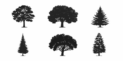 Fototapeta premium Silhouette collection of various tree types in a simple black and white style