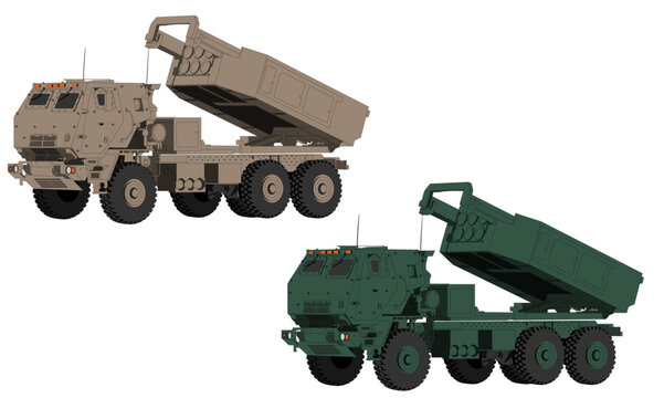 HIMARS Launcher M142 Vector Drawing. Desert & Forest Color Scheme 
