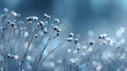Naklejka premium Delicate dried wildflowers in soft blue tones with bokeh background.