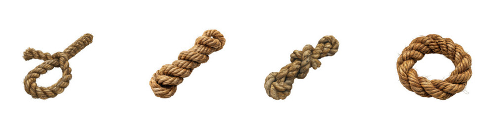Obraz premium Various ropes and knots made of thick, natural fiber suggest strength and connection. isolated on transparent background