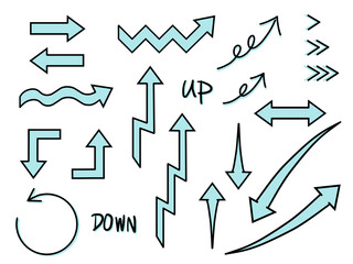 水色のいろいろ矢印のセット素材