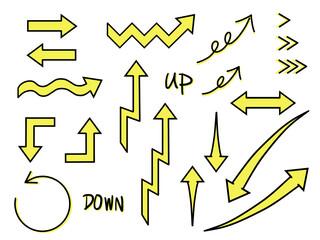 黄色いいろいろ矢印のセット素材