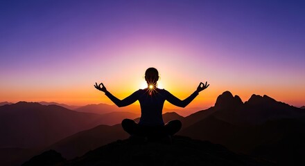 Fototapeta premium Silhouette of woman meditating on mountain peak at sunset international women's day background download 2026 2027