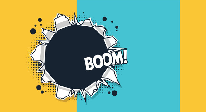 A dynamic comic book explosion effect with a black hole split color background on transparent background silhouette high quality professional detailed
